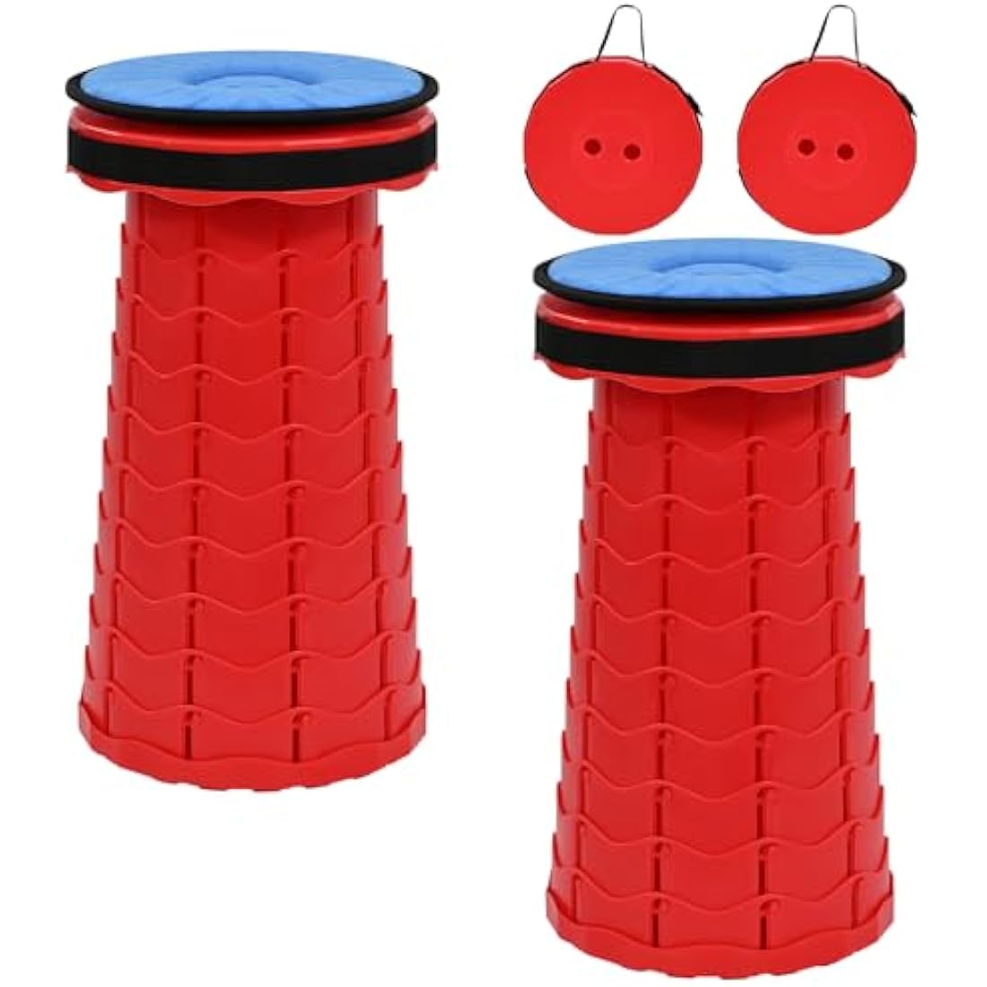 FXKS 2 Pack Folding Stool with Cushion,Retractable Portable Telescop Stool Max Load Capacity 400lbs, Lightweight Collapsible Stools for Fishing Camping Hiking Outdoor BBQ -Red