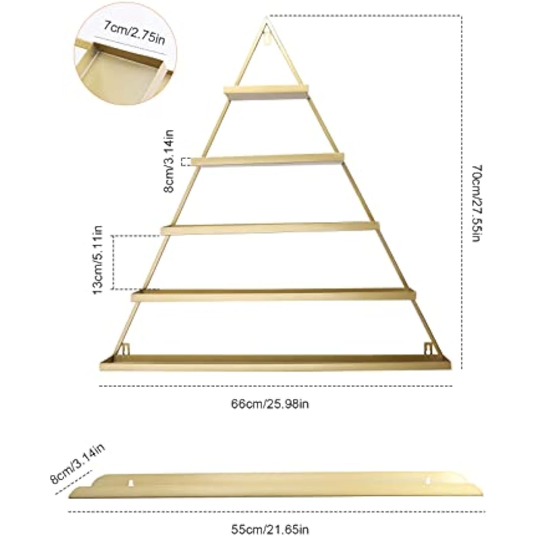 Kalolary Metal Wall-mounted Nail Polish Storage Racks 5 Tiers Gold Triangular Display Rack Cosmetic Display Cases Lipstick Perfume Wall Shelf Essential Oil Organizers for Home Spa Nail Salon Shop