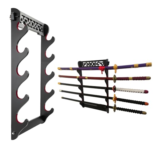Dfdvye Katana Sword Holder - 5 Tier Samurai Sword Display Rack With Wall Mount for Wakizashi and Tanto