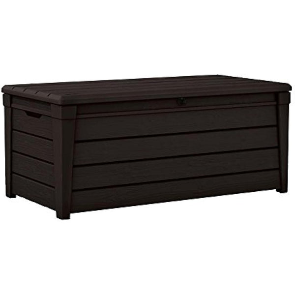 Keter Brightwood 454L Outdoor 60% recycled Garden Furniture Storage Box Brown Wood Panel Effect Fade Free All Weather Resistant Safe and Secure Zero Maintenance 2 year Warranty