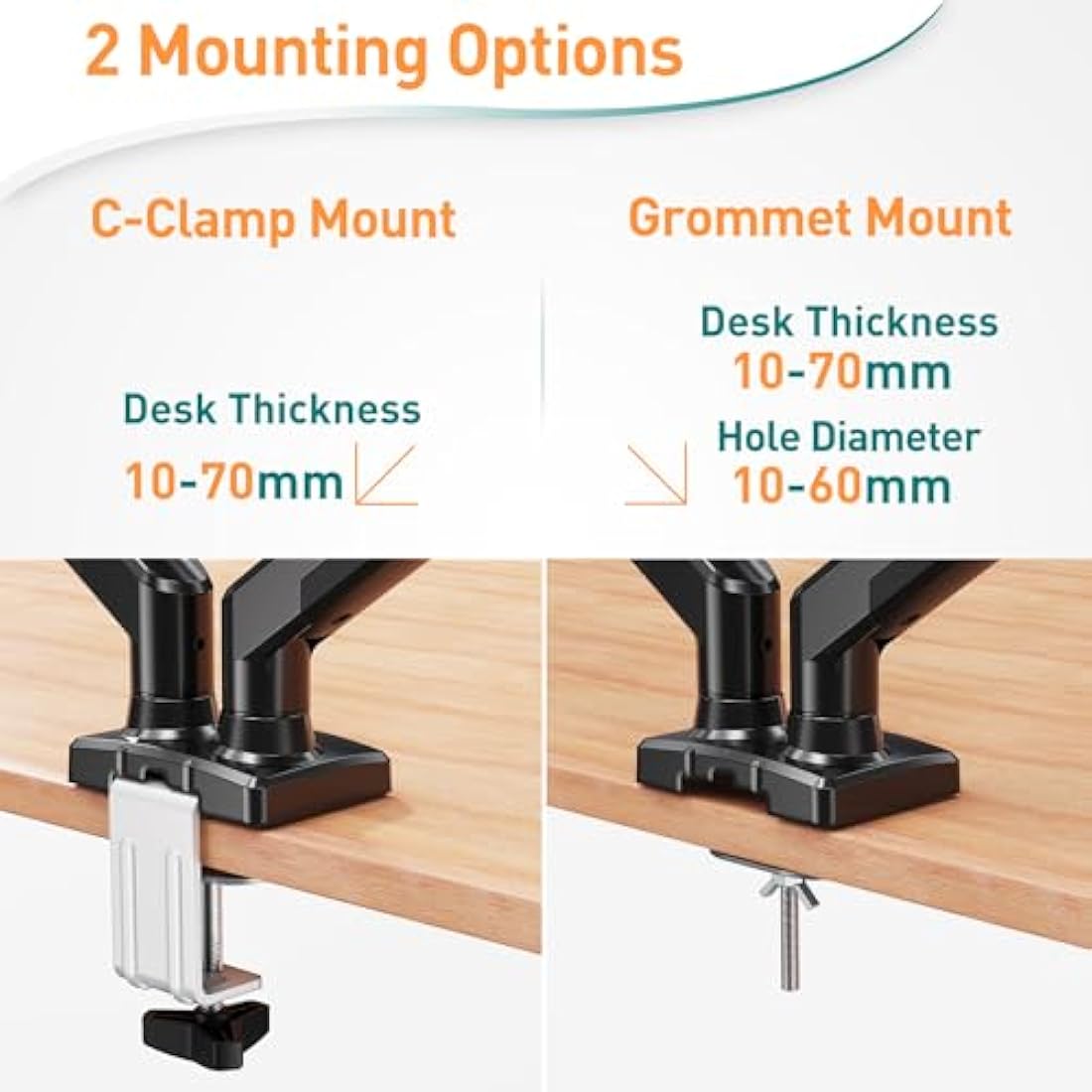 ELIVED Dual Monitor Arm Adjustable, Gas Spring Ergonomic PC Monitor Stand for Most 13-32 Inch Screens with VESA 75x75/100x100, with C-Clamp and Grommet Base, EV005