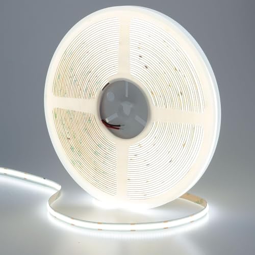GOMING 49.2ft/15M DC 24V COB LED Strip Light Cool White 6000K 5760LEDs CRI 93+ 11000lm Uniform Glow Not Waterproof IP20 Flexible LED Tape Lights for