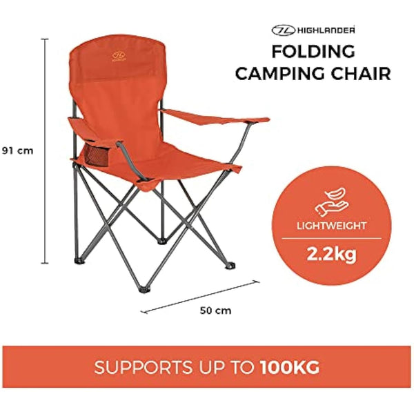 Highlander Camping Chair - Compact & Lightweight Folding Chair, 2.2kg, Portable Chair for Outdoors, Durable Steel Frame Arm Chair with Cup Holder