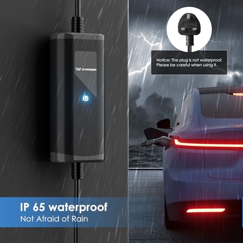 bokman EV Charger Type 2 to 3 Pin Plug, 5M / 3.3kW / 13A / IP65 Waterproof, Electric Car Charger with LED Indicators, Type 2 Charging Cable 3 Pin with Carry Bag & Microfiber Towel
