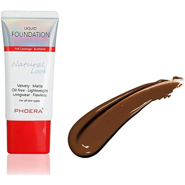 AQUAPURITY PHOERA Full Coverage Foundation New Formula Waterproof Long Lasting Oil Free Velvet Matte Liquid Foundation for Oily Skin Flawless Makeup Base Cream Concealer (109 Mocha…)