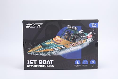 DEERC Fast Brushless RC Shark Boat for Adults, 30+MPH 3S High Speed Remote Control Speed Boat with LED Lights, Summer Toy Gift for Kids