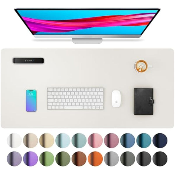Leather Desk Protector, Office Mat, Non-Slip PU Leather Blotter, Waterproof Writing Pad for Office and Home (80cm x 40cm, Off-White)