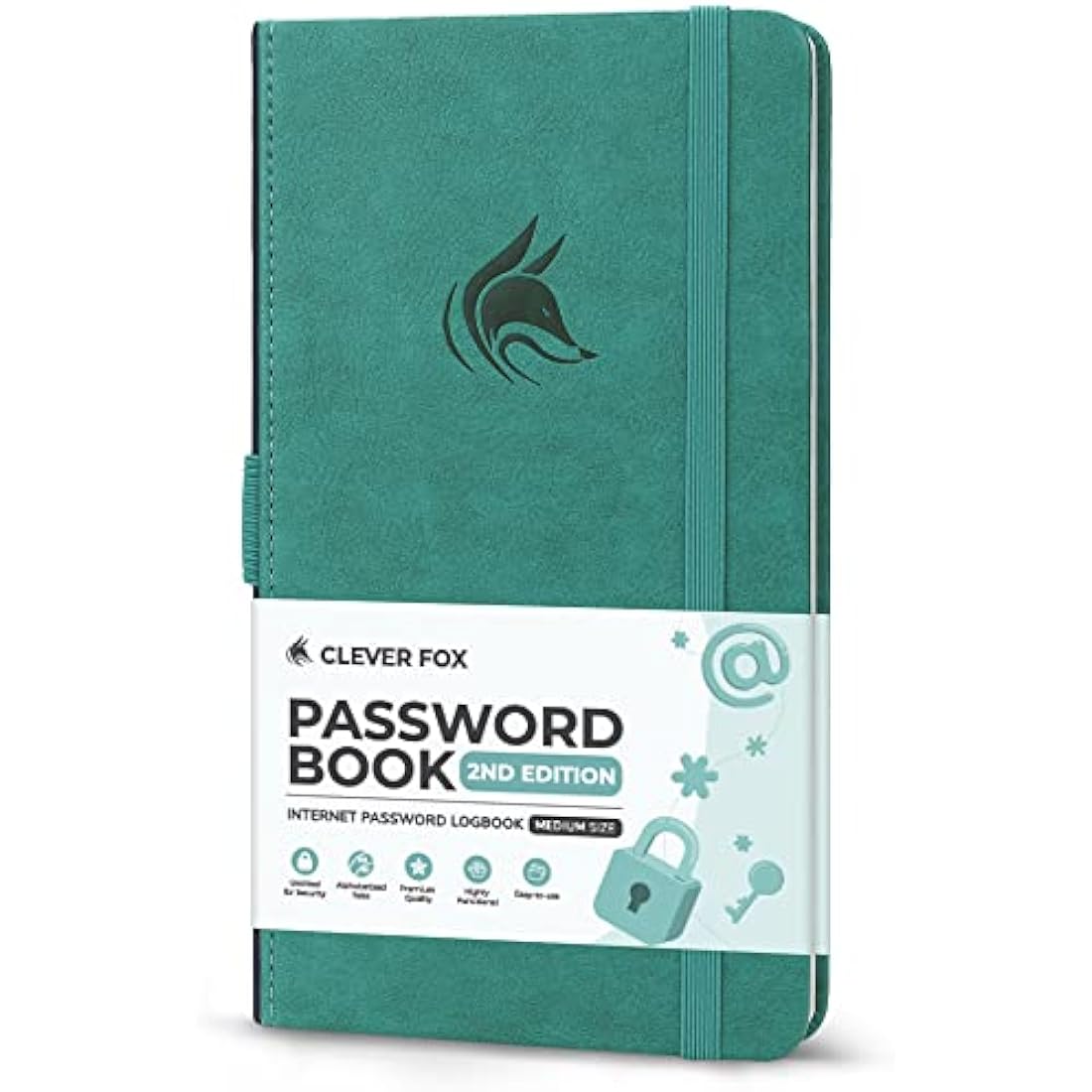 Clever Fox Password Book 2nd Edition – Hardcover Password Keeper with Laminated Alphabetical Tabs – Internet Address Notebook & Login Details Organizer Journal – 10.4x19.3cm (Aquamarine)