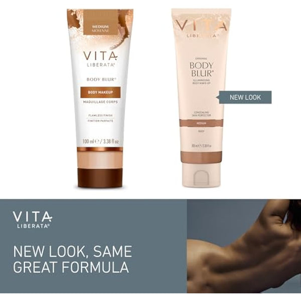 VITA LIBERATA Body Blur Medium 100ml & Mitt Bundle, Leg & Body Makeup, Wash Off Instant Tan, Streak Free Application Blending Mitt, Water resistant, Disguise Imperfections, Flawless Finish