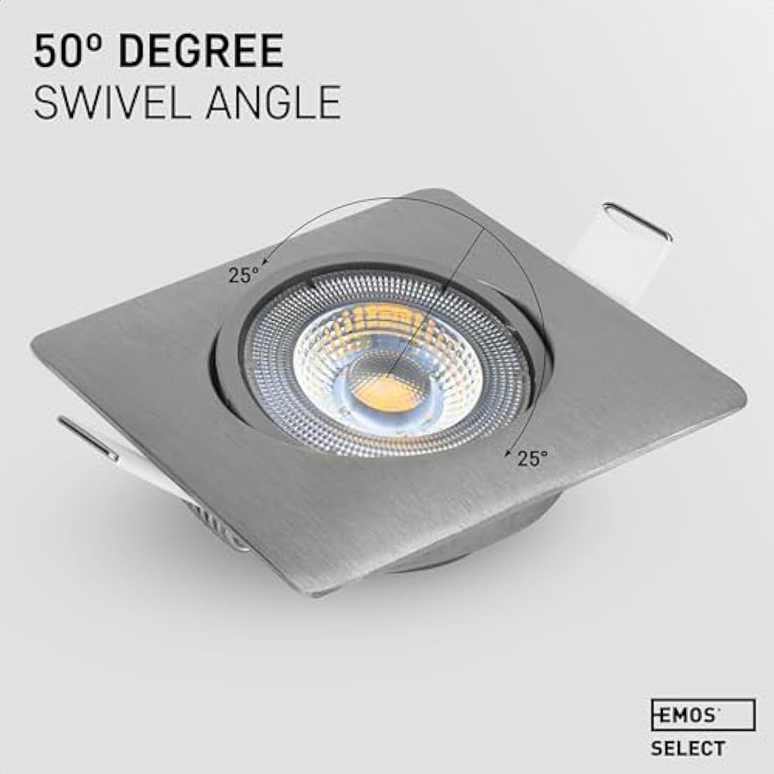 EMOS Square LED Spot Lights Ceiling 5W / 450lm / 3000k Warm White | downlights for Ceiling, Mains Powered, Ultra Slim, Adjustable Tilt | Pack of 12 recessed LED spotlights Ceiling Lights Silver