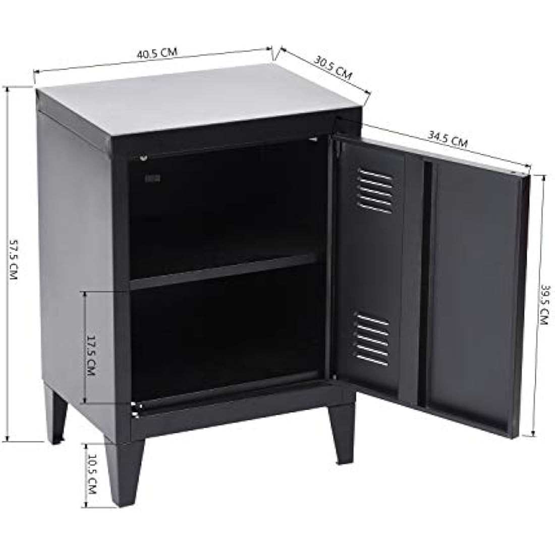 Homybec Single Metal Locker Storage Cabinet 1-Door, Scandinavian Free Standing 2 Tier Shelves Bedside Nightstand Cupboard for Home Office Study Bedroom Living Room, Black