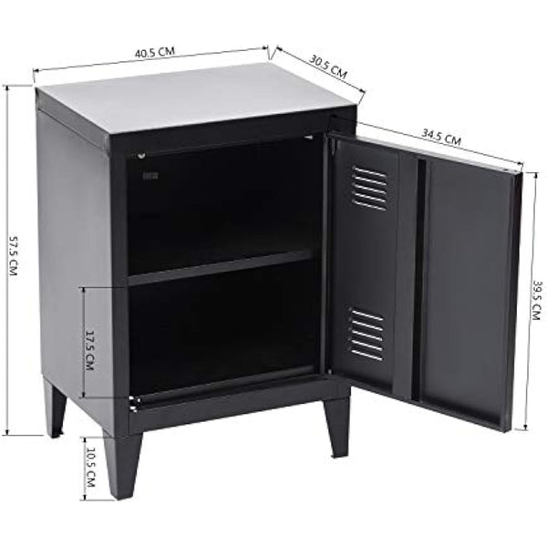 Homybec Single Metal Locker Storage Cabinet 1-Door, Scandinavian Free Standing 2 Tier Shelves Bedside Nightstand Cupboard for Home Office Study Bedroom Living Room, Black