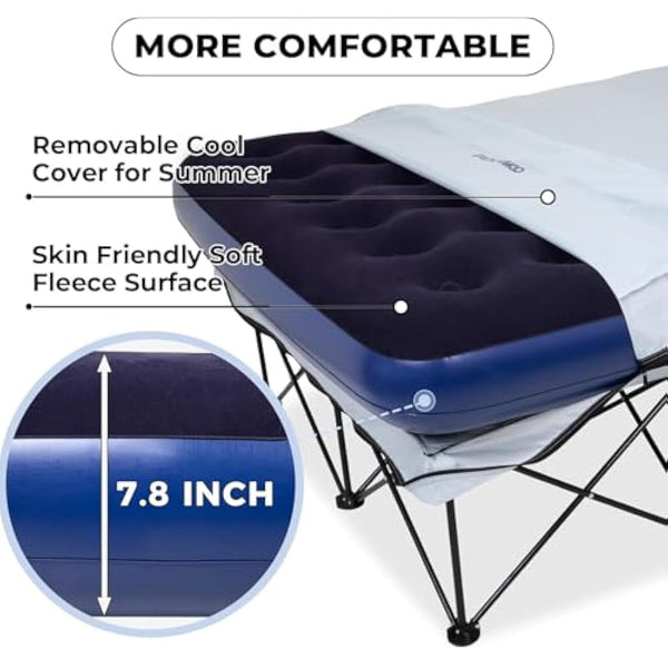 FUNDANGO Camping Beds Double with Air Mattress Folding Camp Beds 2 Person with Mattress Camping Cot Portable Air Bed with Air Pump Side Table Sleeping Cot Guest Bed for Travel Fishing Picnic Indoor