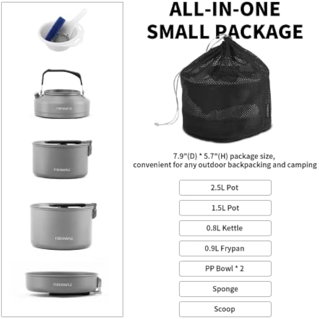 Fire-Maple Feast 4 Camping Cookware Set | Outdoor Cooking kit with Pot Kettle Pan Bowls and Spatula | Kitchen Utensils for 4 to 5 People Backpacking Trekking Hiking Fishing Picnic