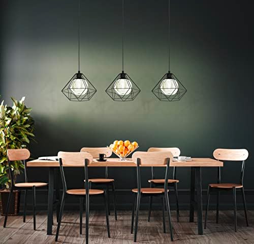 EGLO Vernham Pendant Light, 3-Bulb Pendant Lamp, Vintage, Industrial, Retro, Pendant Light Made of Steel and Smoked Glass, Black, Dining Table Lamp Hanging with E27 Socket