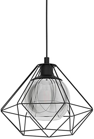 EGLO Vernham Pendant Light, 3-Bulb Pendant Lamp, Vintage, Industrial, Retro, Pendant Light Made of Steel and Smoked Glass, Black, Dining Table Lamp Hanging with E27 Socket