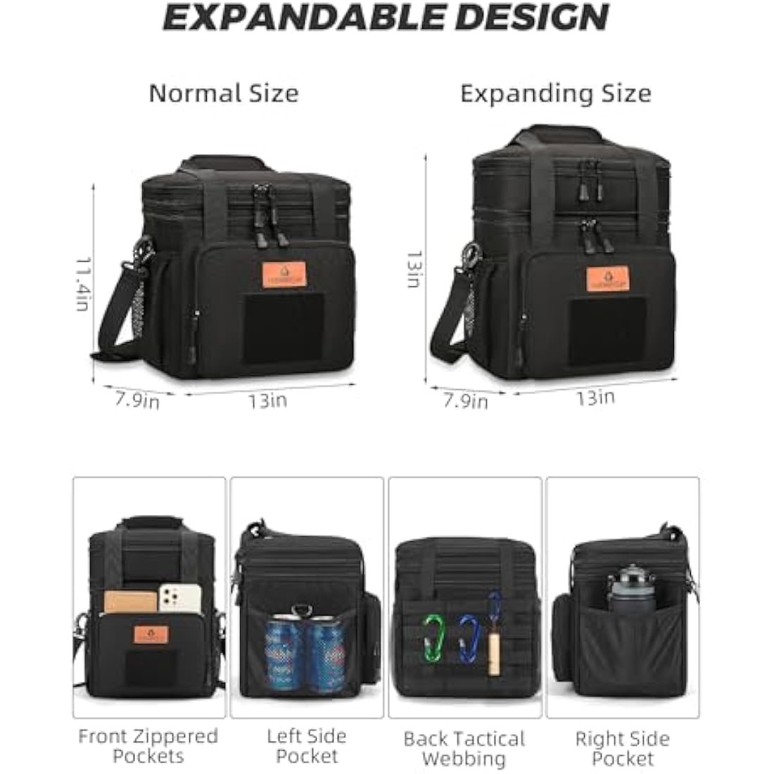 HSHRISH Large Insulated Lunch Bag for Man, Double Layer Insulated Large Cooler Bag for Men Adults Waterproof Leakproof Durable Lunch Bag for Work Outdoor Picnic Camping Day Trips 22L, Black