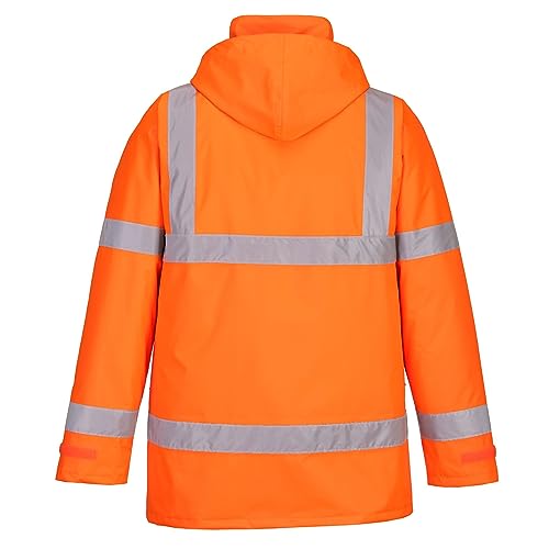 Portwest S460 Men's Winter Traffic Jacket Hi Vis Hooded Work Coat Reflective Fully Lined Zip Safety Utility Waterproof Reflective Workwear