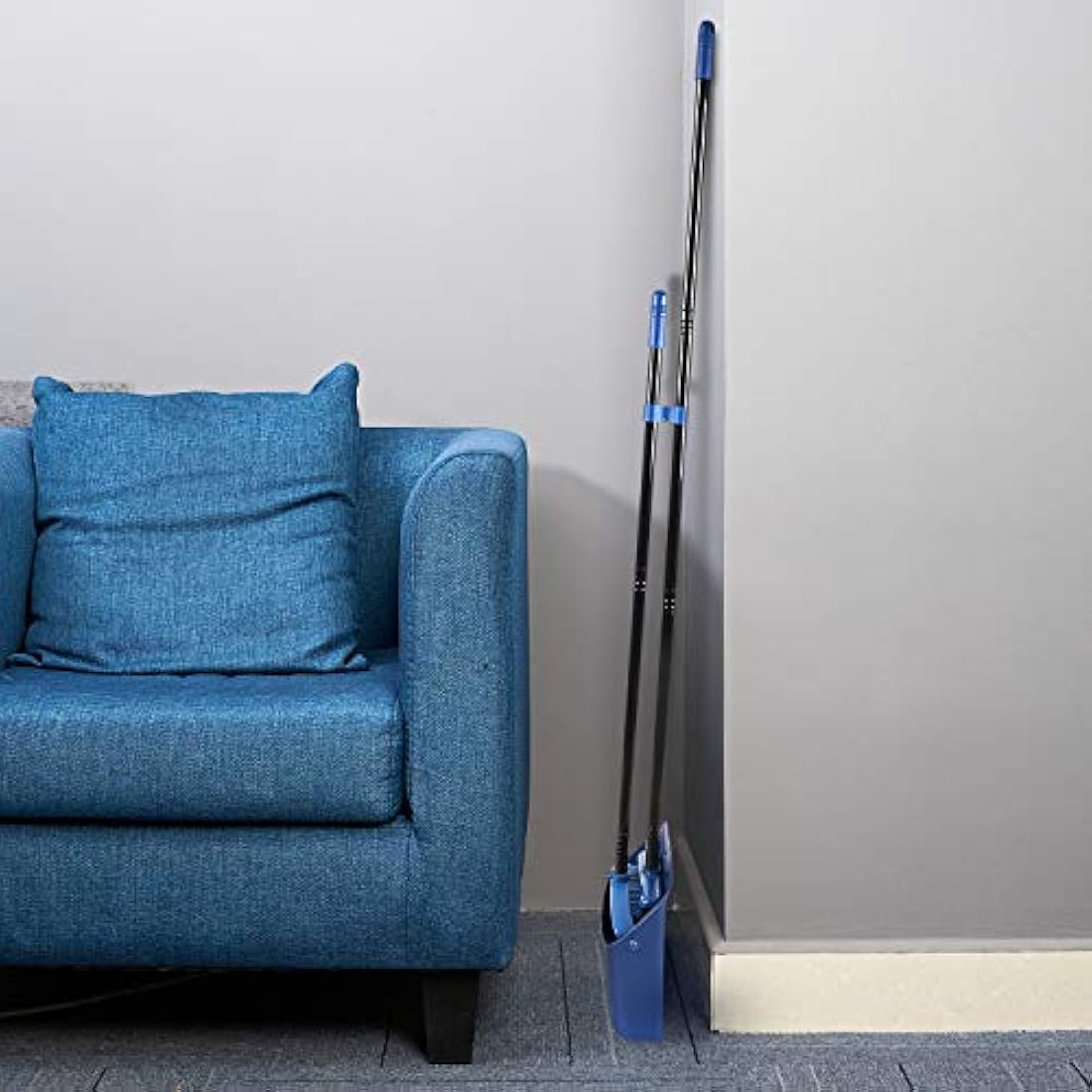 Jekayla Long Handled Dustpan and Brush, Broom and Dustpan Set, Household Dust pan Combo with 54 Inch Handle for Indoor Outdoor Household Cleaning and Sweeping (Blue)