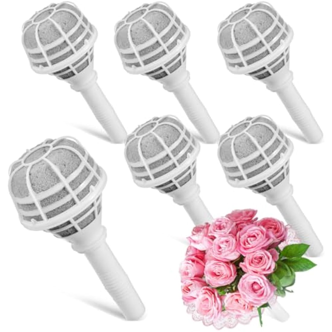 Happyyami 6pcs Bouquet Holder DIY Wedding Foam Bouquet Handle Bridal Floral Fresh Artificial Flower Holder