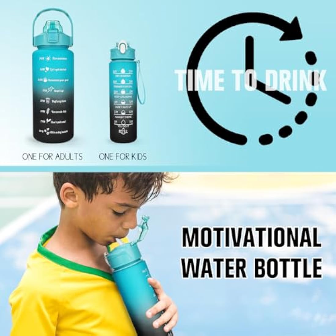 CodiCile 2 Pack Water Bottle Set - 2 Liters & 750ml With Straw, BPA Free, Motivational Canteen With Time Marking, Leakproof Large Sport Drink Bottle for Women Men