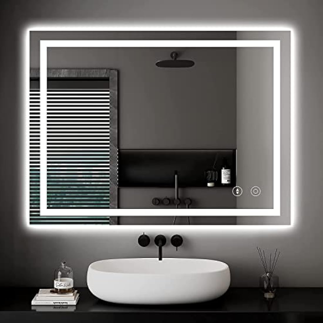 Dripex Bathroom Mirror with LED Lights, 500 * 700 MM Illuminated Backlit Wall Mounted Vanity Mirror Dimmable Switch 3 Colors and Demister Pad, Horizontal/Vertical