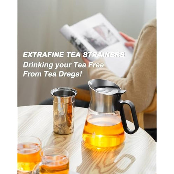 ZENS Glass Tea Infuser Teapot with 2 Cups, 680ML Small Loose Leaf Teapot with Stainless Steel Spout for Herbal Tea Diffusers, Design Oval Handle Clear Tea Infusers Pot for Tea Lovers Gifts