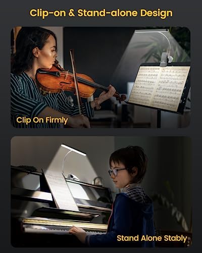 Glocusent 57 LED Super Bright Music Stand Light, Eye Caring Clip-on Piano Light, 3 Color & 5 Brightness, USB-C Rechargeable, Long Lasting up to 140 Hrs, Perfect for The Piano, Sheet Music, Guitar