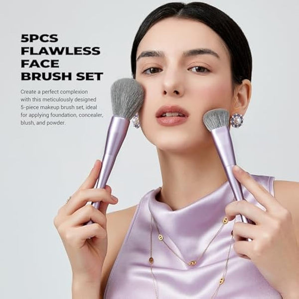 Jessup Makeup Brushes Face 5pcs, Premium Synthetic Make Up Brushes Set for Foundation Contour Blush Highlighter and Powder, Luxury Purple T514