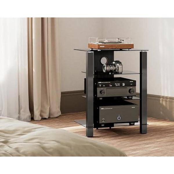 FITUEYES Hifi Stand 4 Tiers Glass TV Stand HIFI Rack Stand Cabinet with Cable Management