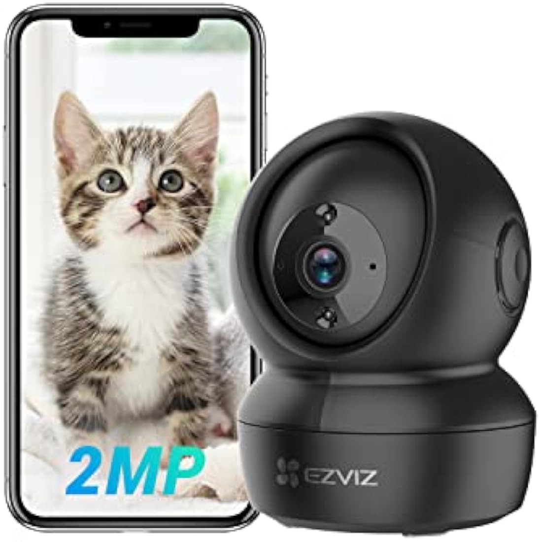 EZVIZ Indoor Camera No Monthly Fee, 256GB Supports, Baby Monitor Camera, Pet Camera. Motion Detection, Auto Tracking, Night Vision, Alarm, Two Way Audio, 2.4G Wifi, Alexa Google IFTTT Control(C6N 2MP)