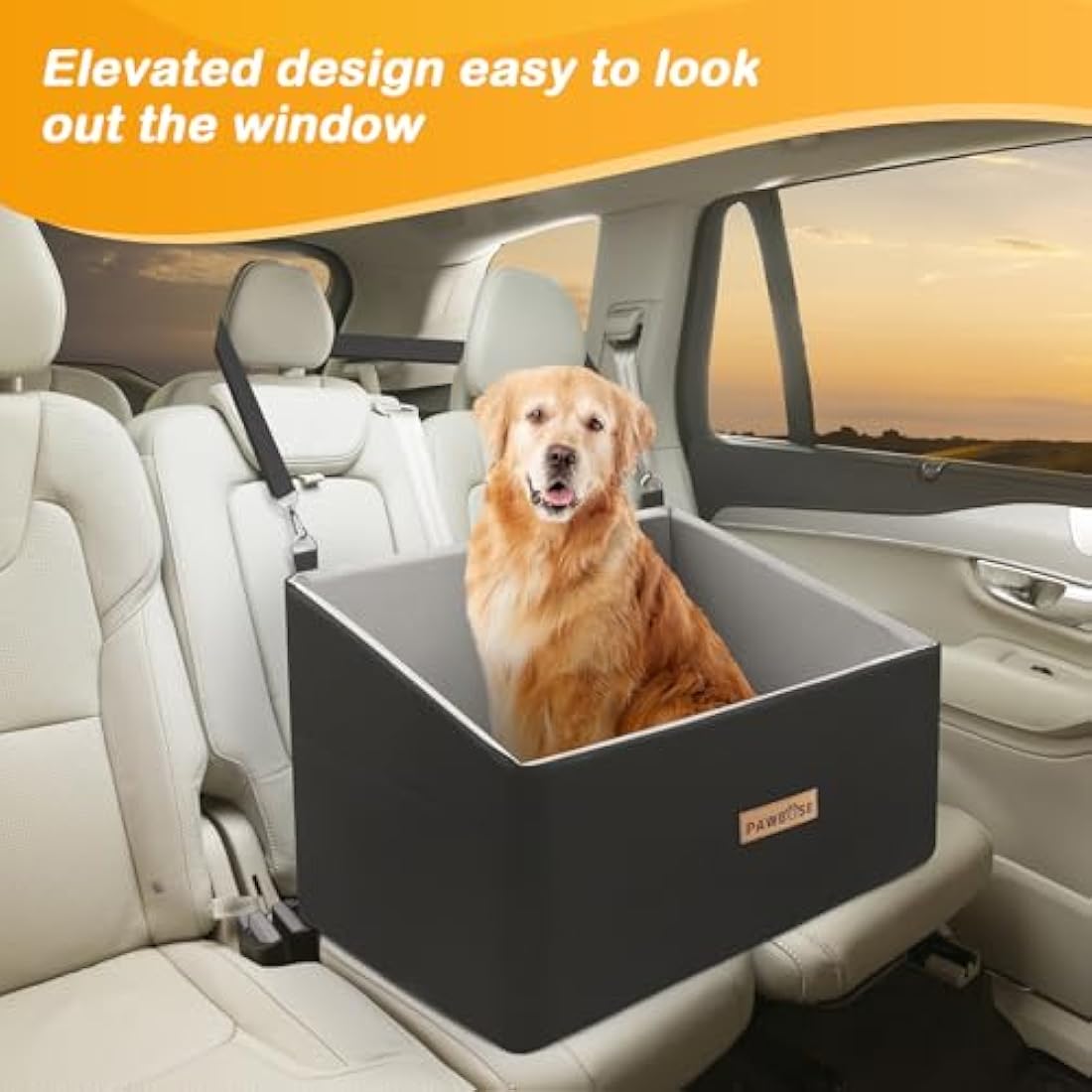 Firepaw firepaw Car Dog Seat for Large Dog, Dog Booster Seat for Dogs Under 55Lbs or 2 Small Dogs, Detachable and Washable Travel Dog Bed with Thick Cushion and Storage Pockets (Large, Black)