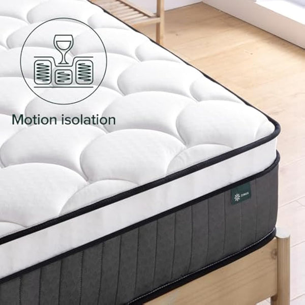 Zinus Double Mattress - Spring & Memory Foam Mattress - 135x190cm/4.4x6.2ft -Height 25cm/10in - Medium Firmness -Skin-friendly Hybrid Mattress -Body Support Orthopaedic Sprung Mattress -Designed in UK