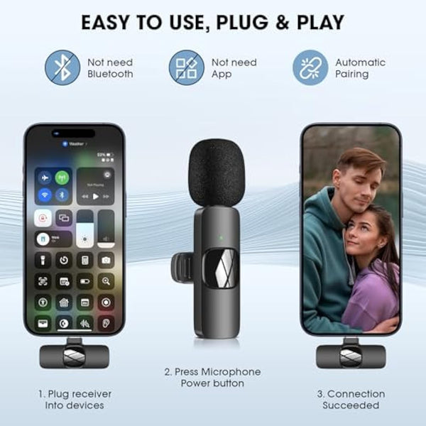 HMKCH Wireless Lavalier Microphone for iPhone - iPad, Android Phone,Computer, Mini Lapel Mic with Noise Reduction and crystal sound for Video Recording, Vlogging, TikTok, YouTube