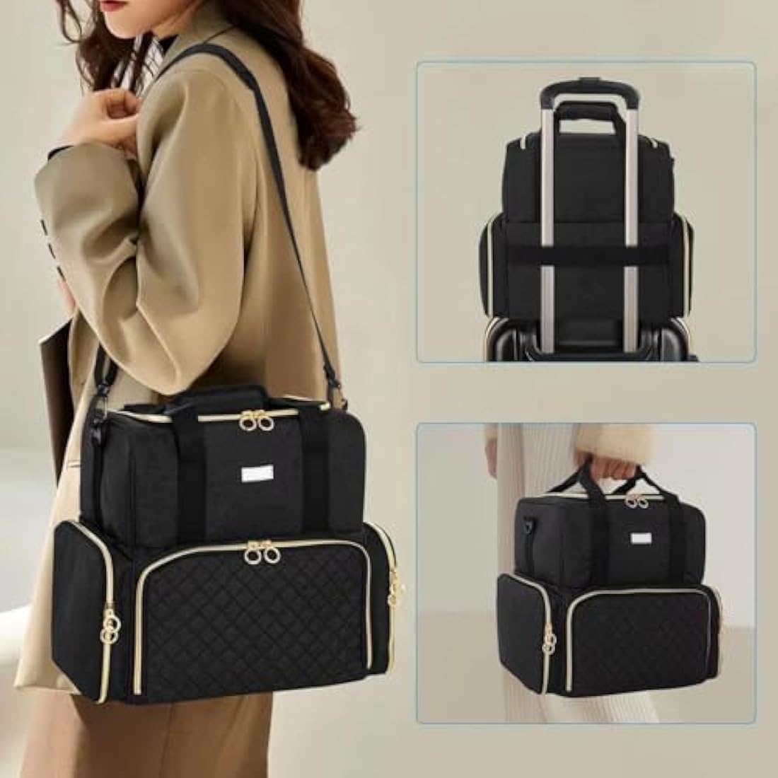 IVODEELA Nail Polish Organiser Bag,Large Nail Kit Bag Holds 80 Bottles and a Nail Lamp,Nail Polish Carrying Case with Two Removable Bags,Portable Nail Polish Holder for Nail Supplies