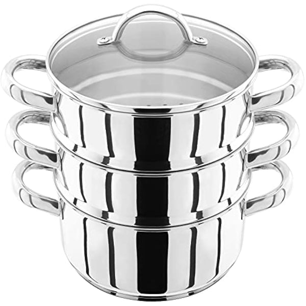 Judge Stainless Steel 3 Tier Steamer Set with 18cm 1L Casserole, 2 Steamers and Lid, Induction Ready, Gift Boxed - 25 Year Guarantee