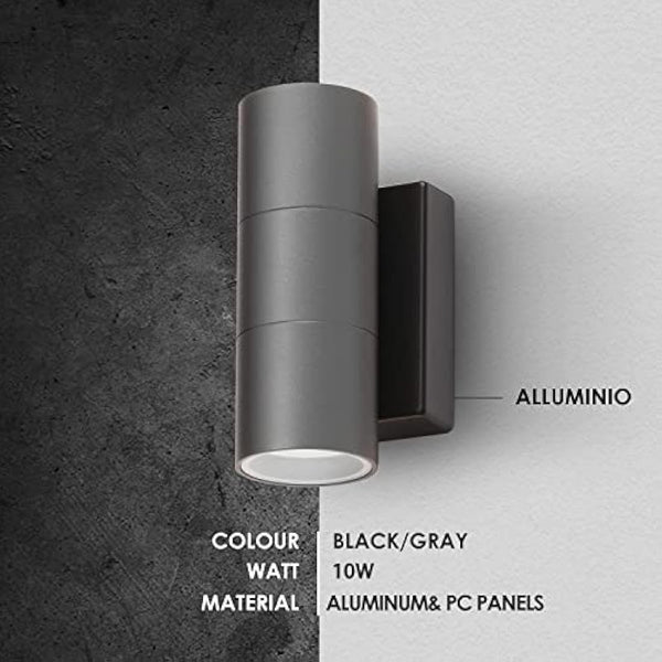 CELAVY Outdoor Wall Lights, Up Down Outside Wall Lights Mains Powered, IP65 Waterproof Modern Front Door Porch Light Lamp Modern 10W 3000K GU10, External LED Sconce Wall Mounted for House, Grey