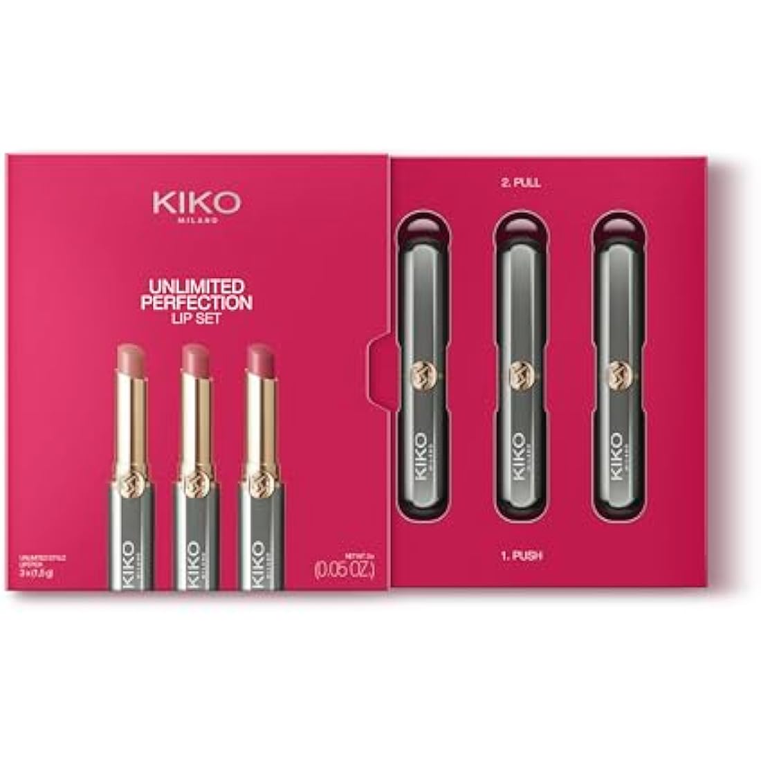KIKO Milano Unlimited Perfection Lip Set 01, Kit Containing 3 Creamy, Long-Lasting And Transfer-Proof Lipsticks