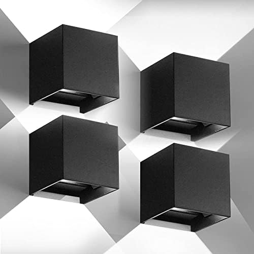 CANMEIJIA LED Outdoor Wall Lights 12W, Waterproof IP65 Outside Wall Lights Adjustable Beam Aluminum Black Wall Lamp 6500K White Light for Garden Bathroom Bedroom Living Room(4 Packs)