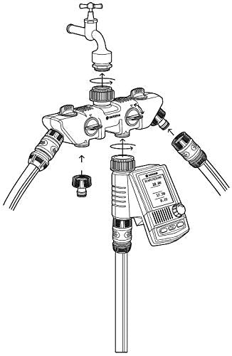 Gardena Four Channel Water Distributor: Connects up to Four Devices to The tap, can be Used with Gardena Water Computers and timers, Water Flow can be Regulated or Switched Off (8194-20)