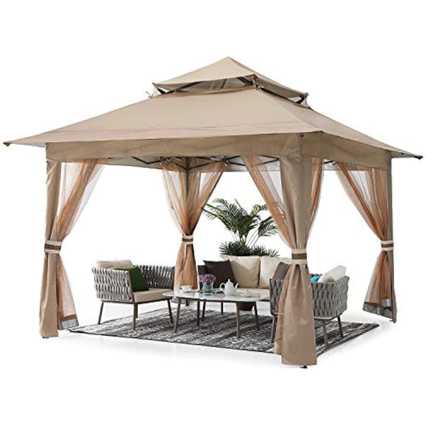 ABCCANOPY 3.6x3.6 Pop up Gazebo Tent Outdoor Canopy Shelter with Netting. (khaki, 3.6Mx3.6M)