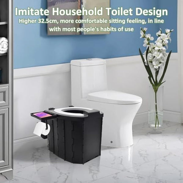 JNUYISW Foldable Camping Toilet, Portable Toilet with Lid for Adult Multifunctional Travel Mobile Toilet with Phone Holder, Paper Roll Holder for Camping, Trip, Picnic, Hiking, Fishing, Beach