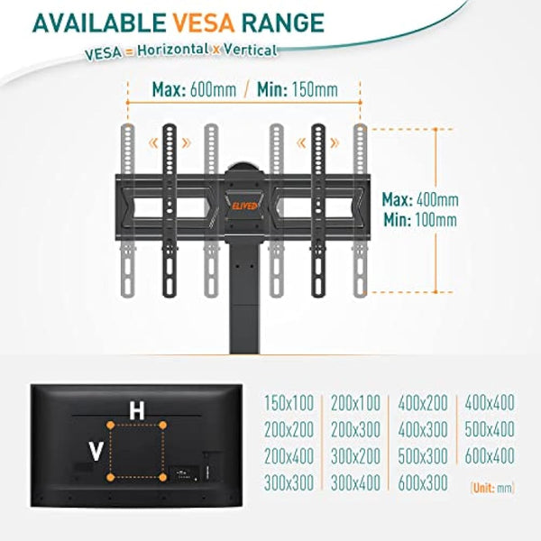 ELIVED Swivel Table Top TV Stand for most 37"-70" TVs with Max VESA 600x400mm up to 40KG, Height Adjustable TV stand for Plasma, LCD, LED, OLED Flat/Curved TVs, Universal Table Top TV Stand EV017