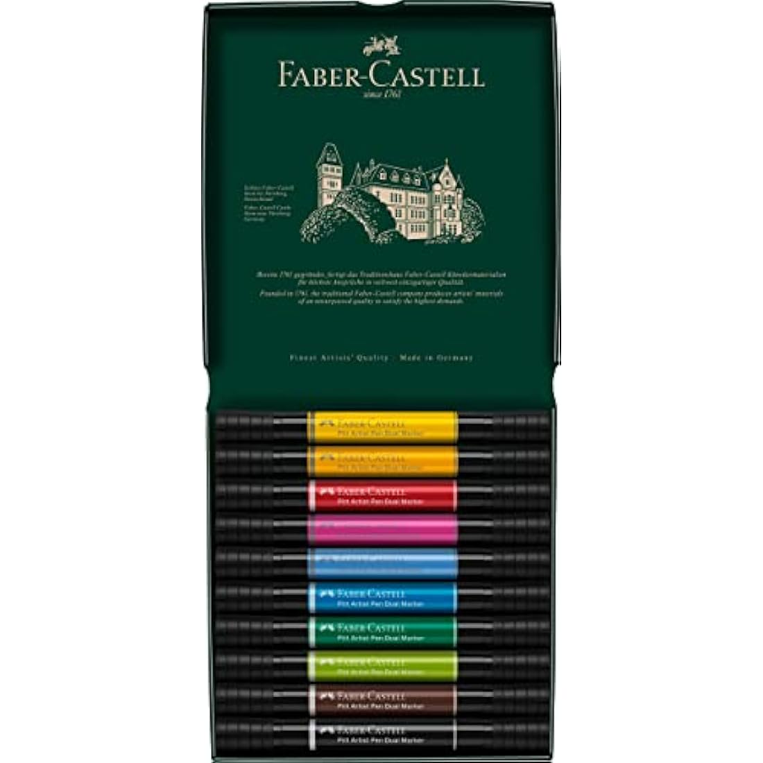 Faber-Castell Art & Graphic Pitt Artist Pen Dual Marker India Ink, Multicoloured, Wallet Of 10, For Art, Craft, Drawing, Sketching, Home, School, University, Colouring