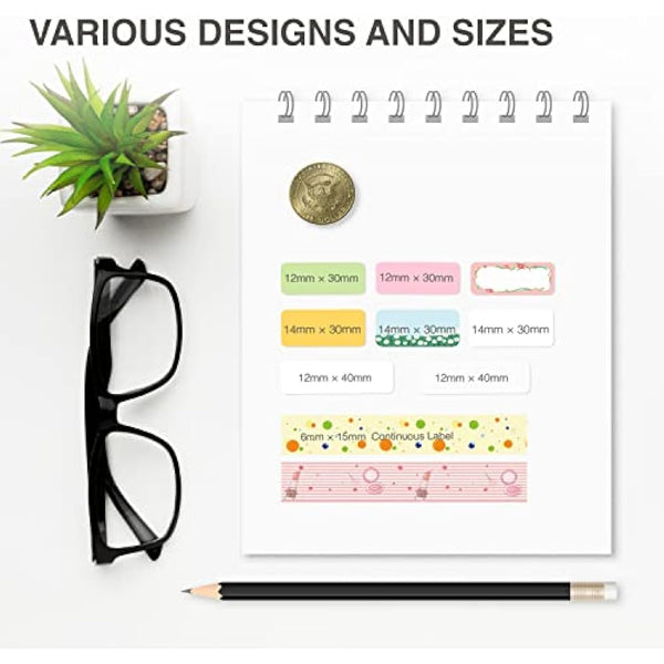 SUPVAN E10 & E11 & E16 Label Maker Tape, 15mm × 6m Genuine Continuous Laminated Thermal Label Tape Refill, Waterproof Oilproof Child-Safe Durable Auto Detect Labels, Black on White