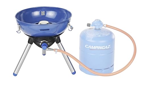 Campingaz Party Grill 400 CV, Camping Stove and Grill, All-in-One Portable Camping BBQ, with Griddle, Grid and Pan Support, Lid Doubles as Wok, Blue