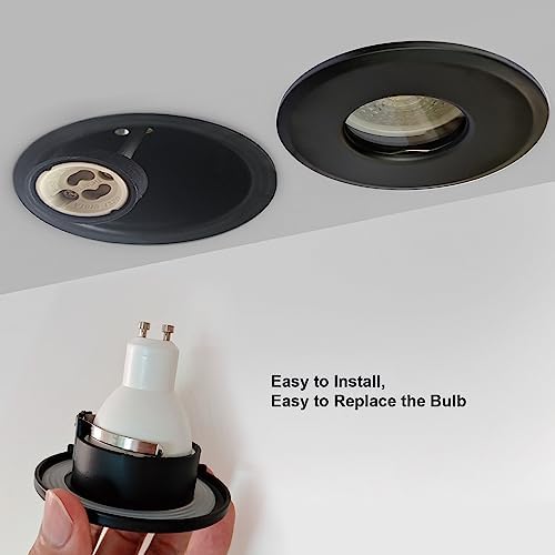 4XSweier 90 Minute Fire Rated LED Recessed Ceiling Light, Waterproof IP65 Spotlight, Die-Cast Aluminium (Bulb not Included) Black Recessed Spotlight, 230V GU10 Downlight