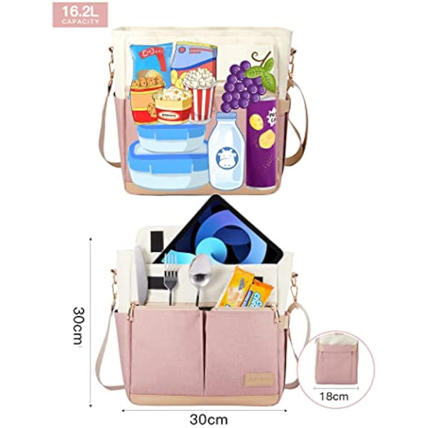 JOYHILL Lunch Bag for Women, Leakproof Insulated Lunch Box with Shoulder Strap, Adult Reusable Lunch Cooler Tote Bags for Work Picnic Camping School Beach, Pink