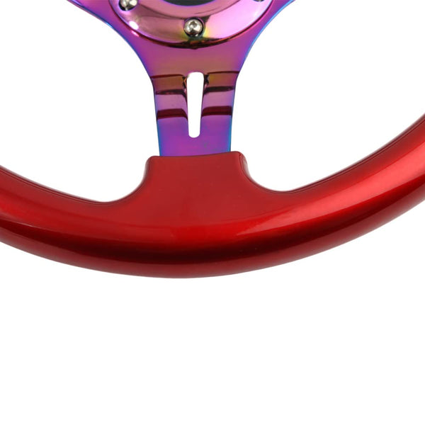 350mm Green Racing Steering Wheel Neo Chrome Spoke Universal 6 Bolts 45mm Deep Dish Classic ABS Wood Steering Wheel with Horn Button