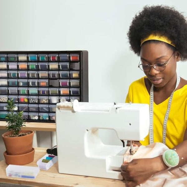 Akro-Mils 10144 44-Drawer Plastic Drawer Storage Cabinet for Garage Organization, Lego Storage, Teacher Toolbox, Makeup Organizer, and More, 20-Inch W x 6-Inch D x 16-Inch H, Red